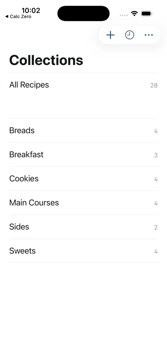 Collections list with recipe counts